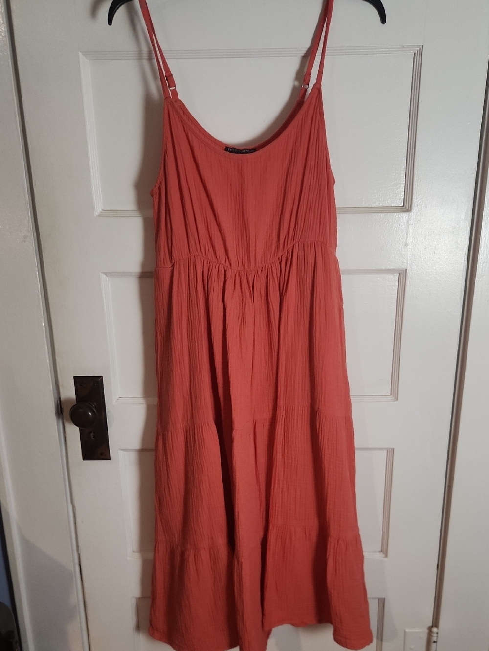 Chelsea & Theodore Coral Tiered Spaghetti-Strap Maxi Dress